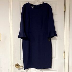 Donna Morgan Navy Long Sleeve Sheath Scuba Dress